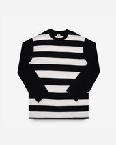 7.5oz Cotton Long-Sleeved Crew Neck Border Tee - Striped Body with Black Arms