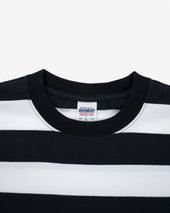 7.5oz Cotton Long-Sleeved Crew Neck Border Tee - Striped Body with Black Arms