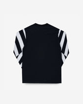 7.5oz Cotton Long-Sleeved Crew Neck Border Tee - Black Body with Striped Arms