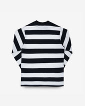 7.5oz Cotton Long-Sleeved Crew Neck Border Tee - Black and White Stripes