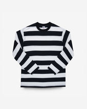 7.5oz Cotton Long-Sleeved Crew Neck Border Tee - Black and White Stripes