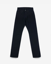 14oz Broken Twill Selvedge Denim Relaxed Tapered Cut Jeans - Indigo Overdyed Black