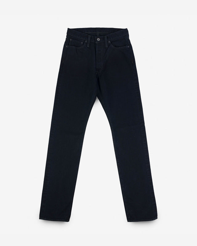 14oz Broken Twill Selvedge Denim Relaxed Tapered Cut Jeans - Indigo Overdyed Black