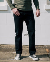 14oz Broken Twill Selvedge Denim Relaxed Tapered Cut Jeans - Indigo Overdyed Black