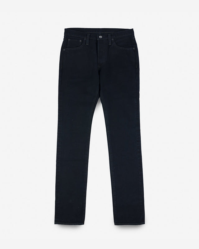 14oz Broken Twill Selvedge Denim Slim Tapered Cut Jeans - Indigo Overdyed Black