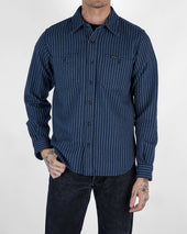 12oz Ultra Heavy Flannel Chalk Stripe Work Shirt - Navy