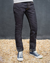25oz Selvedge Denim Slim Tapered Cut Jeans - Indigo/Black