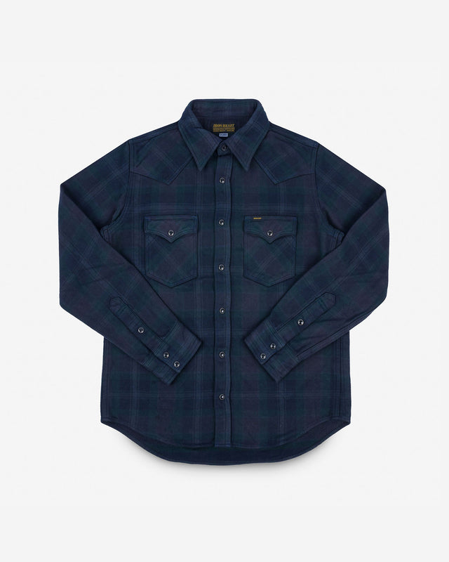 Ultra Heavy Flannel Crazy Check Western Shirt - Navy Overdyed Black