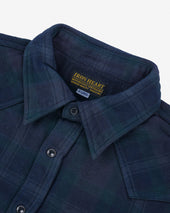 Ultra Heavy Flannel Crazy Check Western Shirt - Navy Overdyed Black
