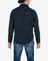 Ultra Heavy Flannel Crazy Check Western Shirt - Navy Overdyed Black