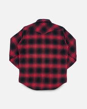 Ultra Heavy Flannel Ombré Check Western Shirt - Red/Black
