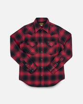Ultra Heavy Flannel Ombré Check Western Shirt - Red/Black