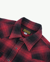 Ultra Heavy Flannel Ombré Check Western Shirt - Red/Black