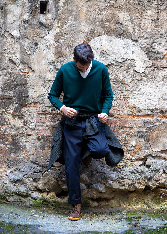 Bottle Green V-Neck Geelong Lambswool Knitwear