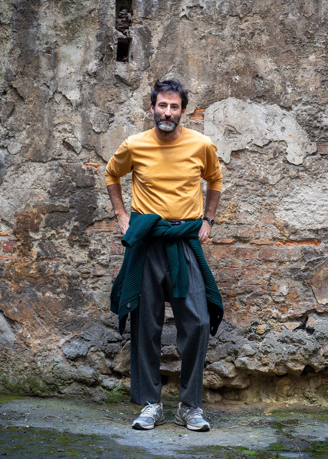 Mustard Long Sleeves Cotton T-Shirt
