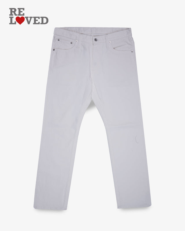 13.5oz Denim Slim Tapered Cut Jeans - White (IH-777-WT) Tag 34, Hemmed to 28.5"
