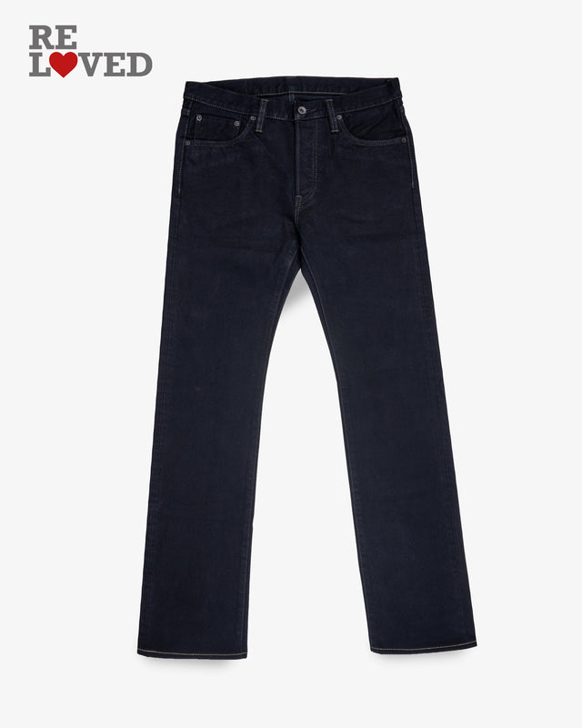 14oz Selvedge Denim Slim Straight Cut Jeans - Indigo Overdyed Black (IH-666s-142od) Tag 32, Hemmed to 34.0"