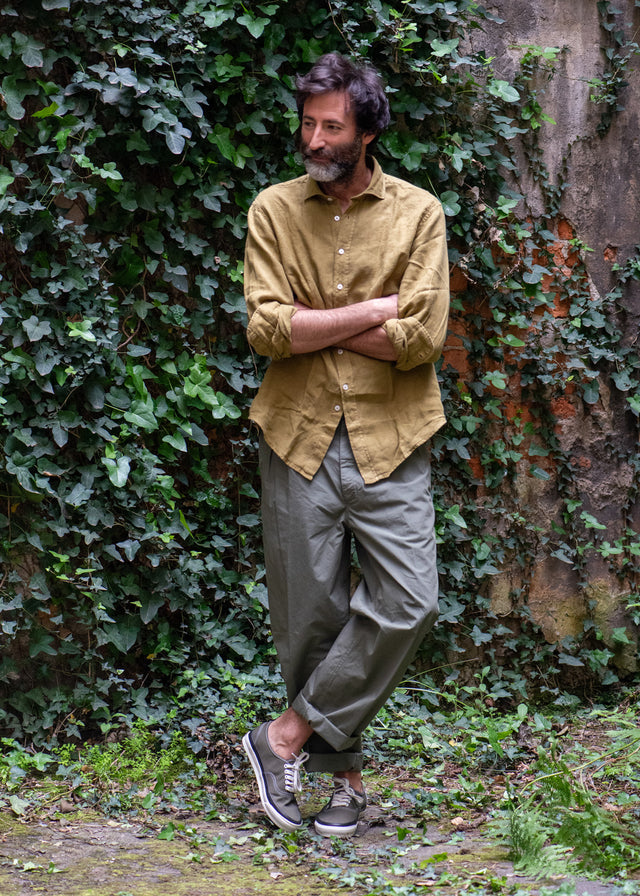 Mustard Linen Cutaway Shirt