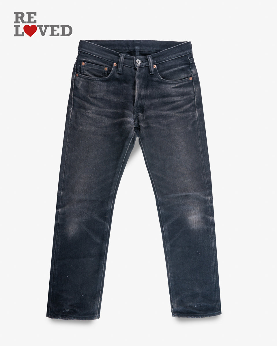 21oz Selvedge Denim Slim Tapered Cut Jeans Superblack Non Fade Tag 30 Hemmed To 27 5
