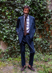 Navy Cotton-Linen Tomi Classic Trousers
