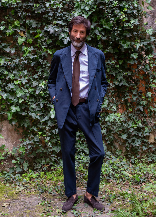 Navy Cotton-Linen Tomi Classic Trousers