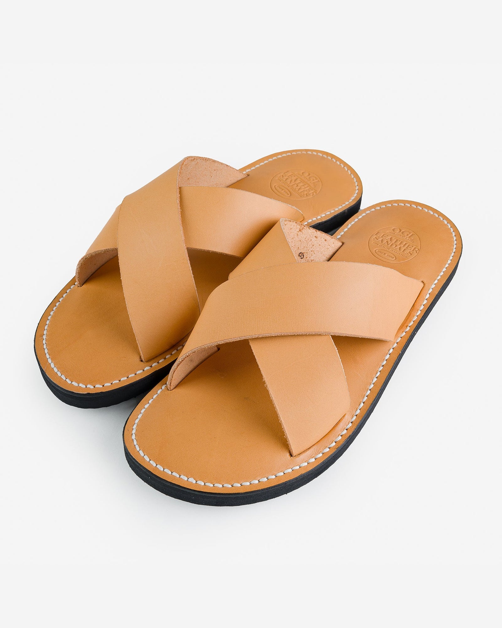 OGL X Dr. Sole Leather Cross Sandals - Natural
