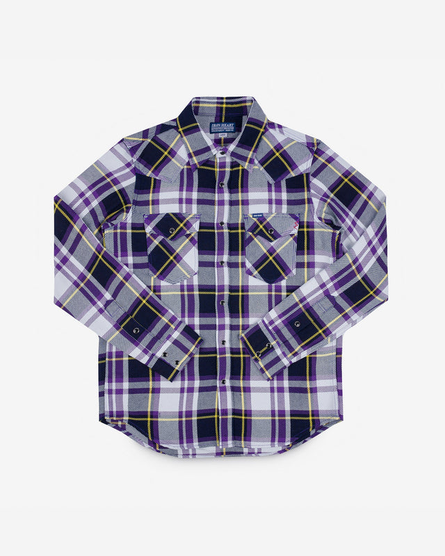 9oz Selvedge American Check Western Shirt - Purple