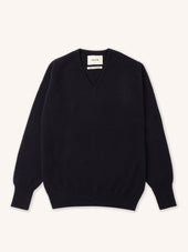 Fine Gauge V-Neck in Navy Lambswool