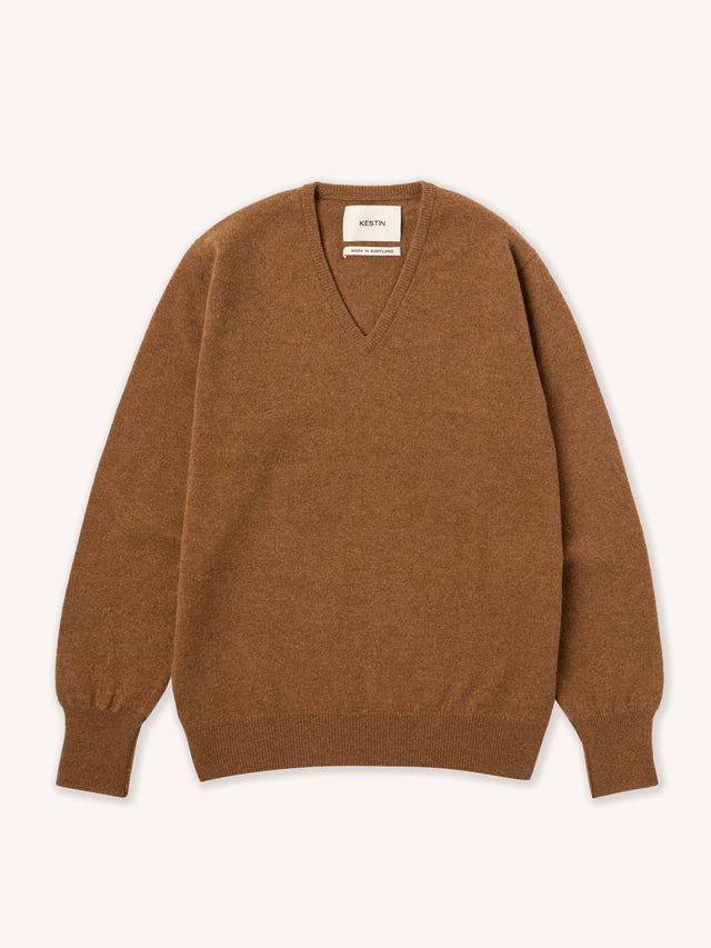 Fine Gauge V-Neck in Fawn Lambswool