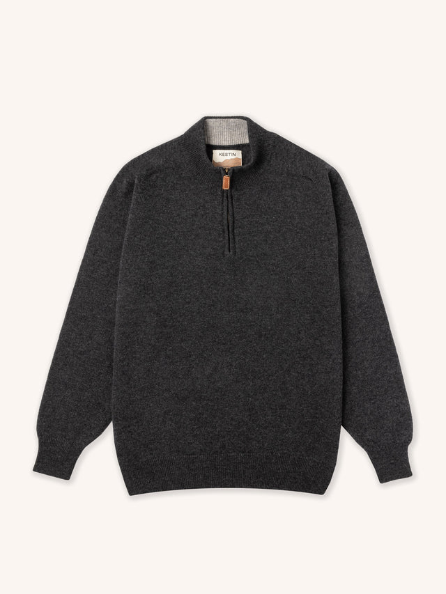 Fine Gauge Quarter Zip in Charcoal Lambswool