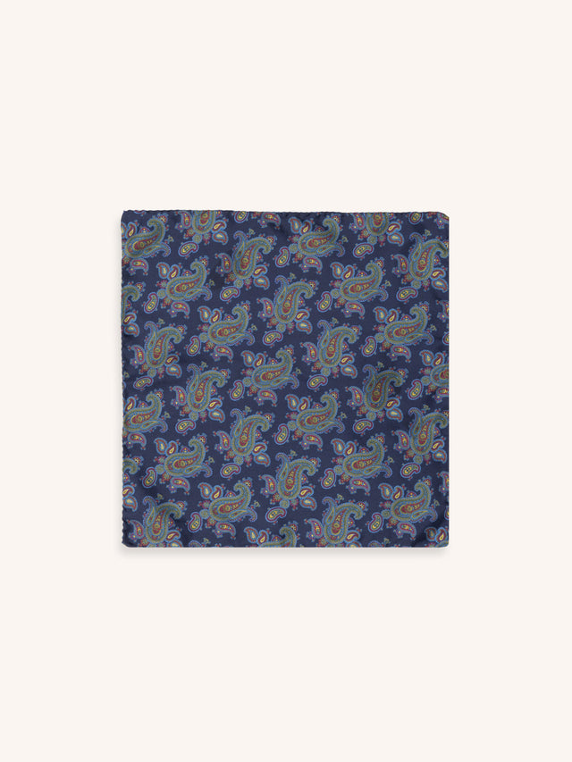 Pocket Square in Navy Paisley Silk