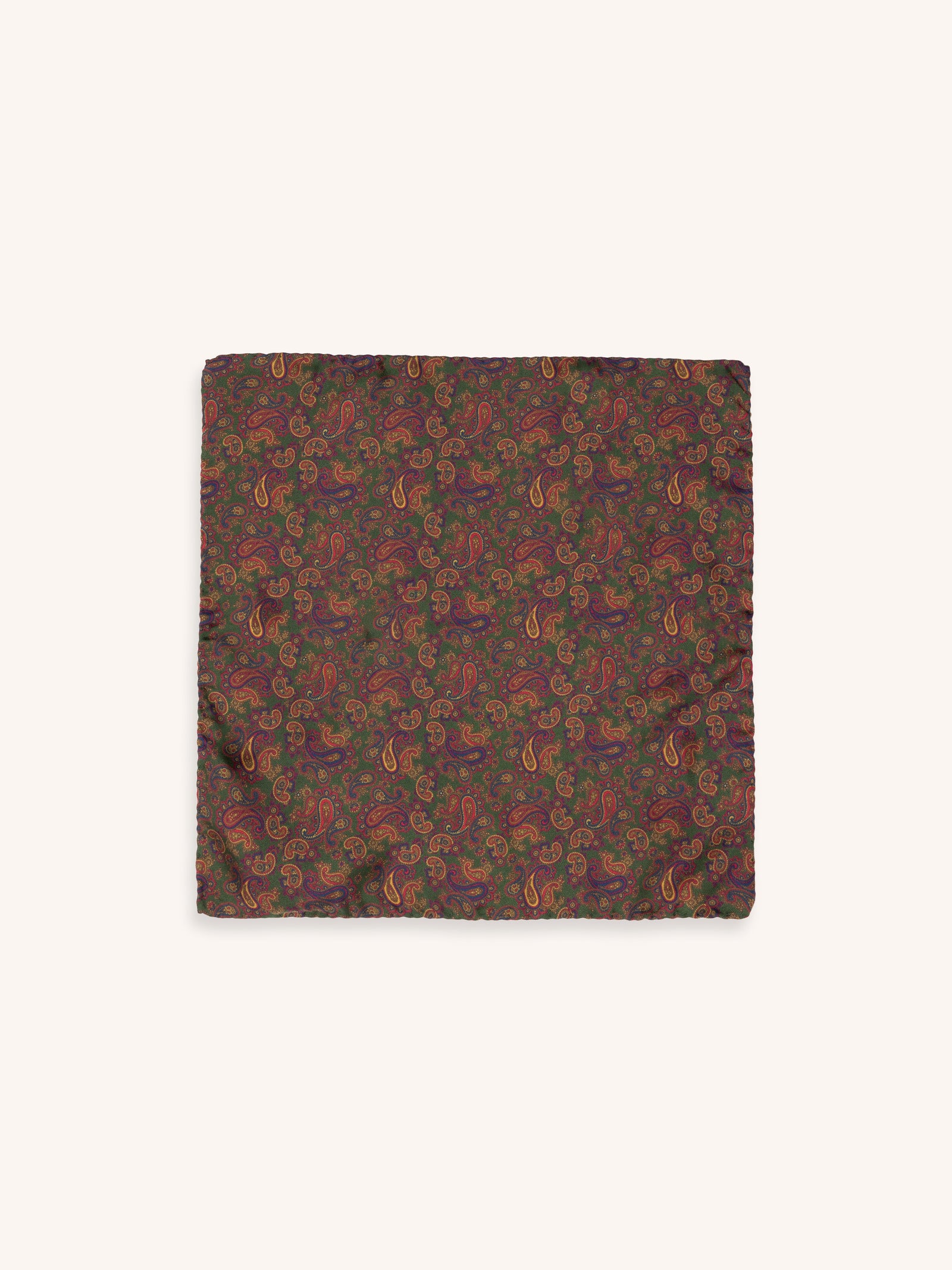 Pocket Square In Green Paisley Silk