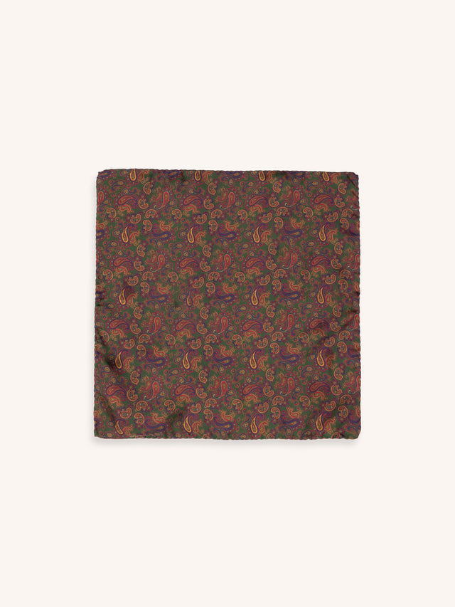 Pocket Square in Green Paisley Silk