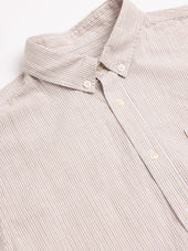 Raeburn Button Down Shirt In Beige Stripe Slub Organic Cotton