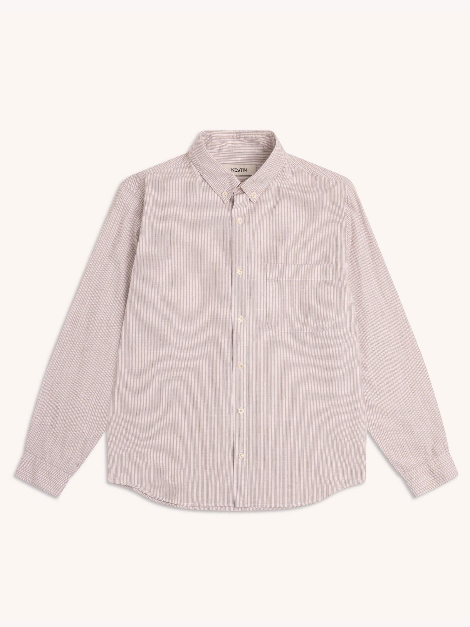 Raeburn Button Down Shirt In Beige Stripe Slub Organic Cotton