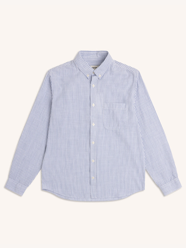 Raeburn Button Down Shirt in Blue Stripe Slub Organic Cotton