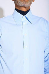 Duval Stripe Long Point Collar Cotton Shirt