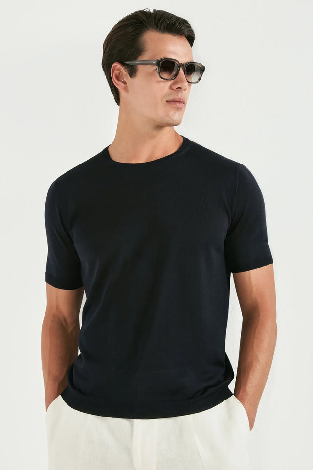 Dark navy wool t-shirt - Made in Italy