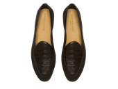 Sagan Classic Precious Leather Loafers In Dark Brown Suede And Crocodile