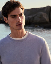 Men's Oxford Round Neck Cashmere Jumper Sea Mist Blue