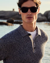 Men's Rib Polo Cotton Blend Jumper Blue Marl