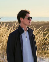 Men's Salcombe Jacquard Half Zip Cotton Cashmere Jumper Cornflower Blue