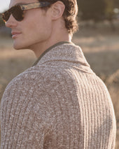 Men's Marl Shawl Cotton Blend Cardigan Brown Marl