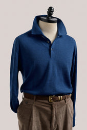 Daylesford Merino Long Sleeved Polo - Indigo