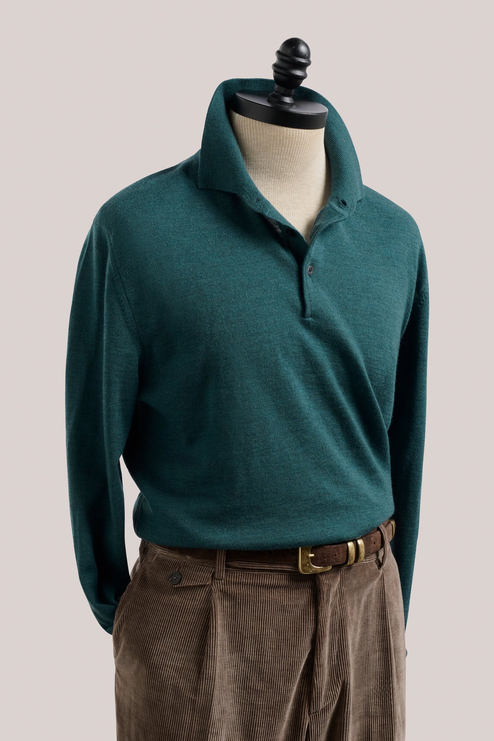 Daylesford Merino Long Sleeved Polo Petrol