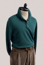Daylesford Merino Long Sleeved Polo - Petrol