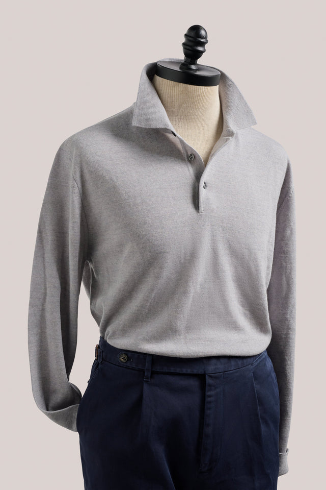 Daylesford Merino Long Sleeved Polo - Fog