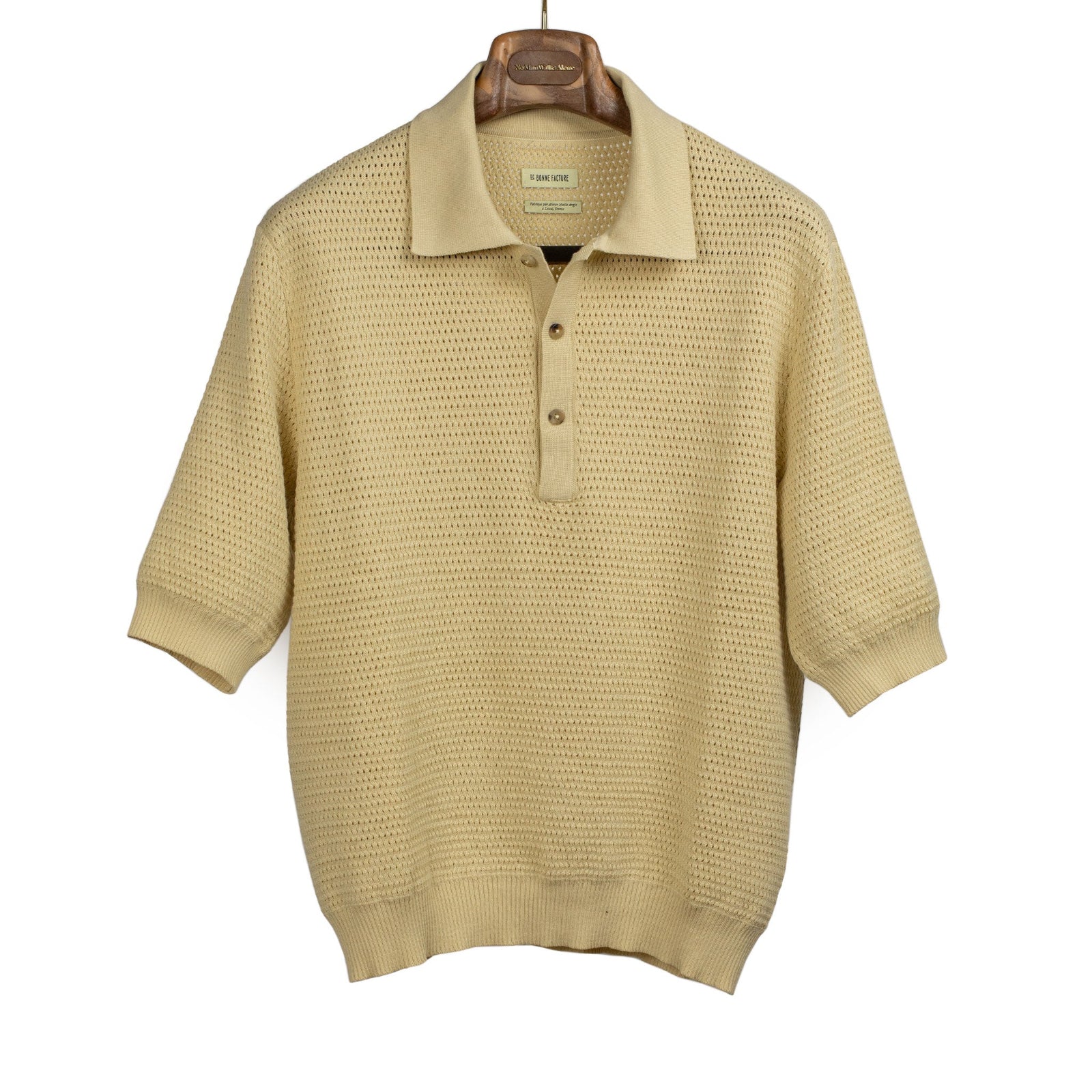 Honeycomb Knit Polo Shirt In Butter Yellow Organic Cotton