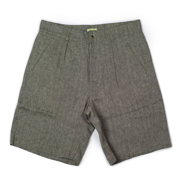 Naturalist shorts in khaki and ecru herringbone linen