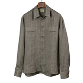 Two pocket overshirt in khaki and ecru herringbone linen